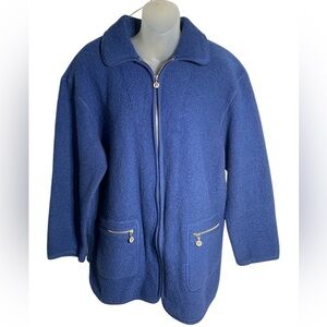 Bernardo Women’s Blue Zip up Padded Shoulder Wool Outerwear Sweater Large